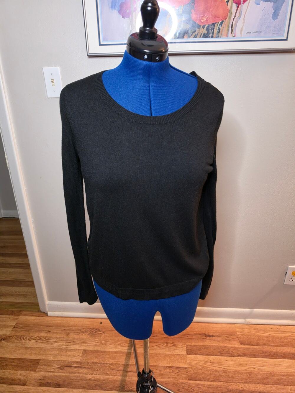 Jennifer Lopez Black Blush Layered Sweater L Chiffon Back Scoop Neck Office Y2K